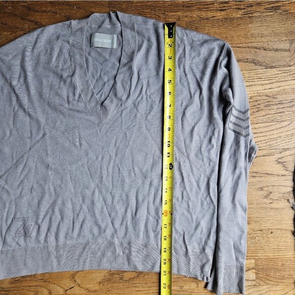 Zadig & Voltaire Happy Army Studded Elbow V Neck Sweater - Picture 7 of 11